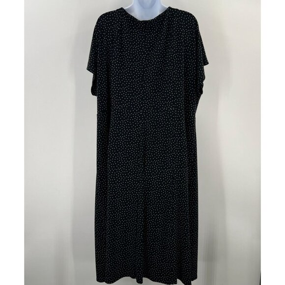 J.Jill 3X Wearever Black Polka Dot Midi Dress Notch V-Neck Short Sleeve - Picture 11 of 12